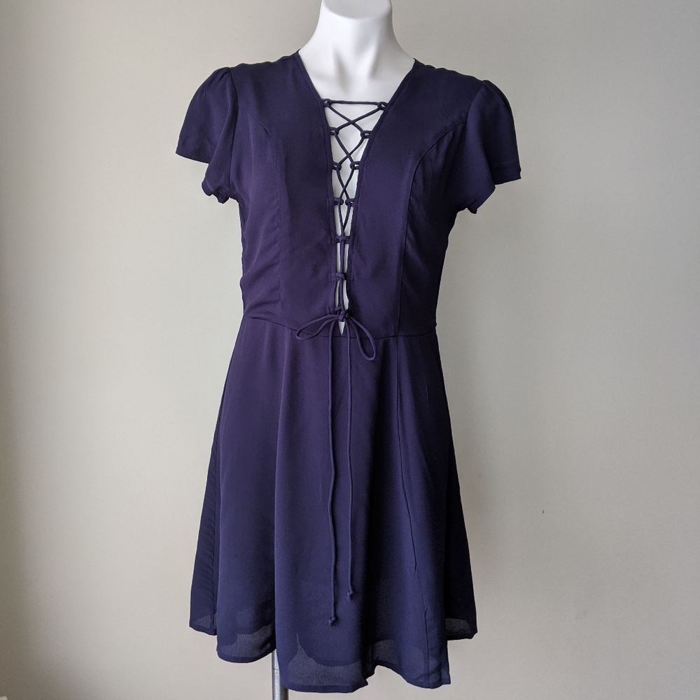 REVOLVE Privacy Please Phillips Lace Up Mini Dress in Navy, M NWT - Picture 4 of 8